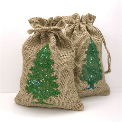 12 Pack 5x7 Christmas Tree Burlap Drawstring Bags Natural Jute Burlap