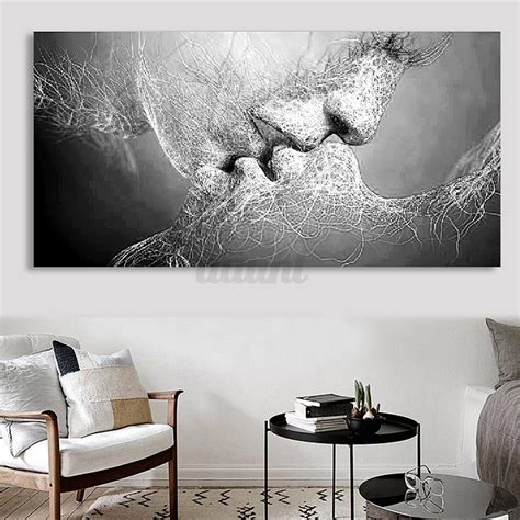 Black And White Love Kiss Abstract Art On Canvas Painting