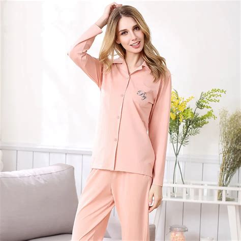 2017 Brand Spring Pajama Set For Women Knitted Long Sleeve Cute Girl