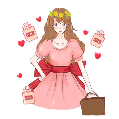 pink dress girl png picture cartoon lovely spring pink dress wreath girl girl princess cartoon