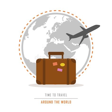 Time To Travel Around The World With Suitcase And Plane Stock Vector
