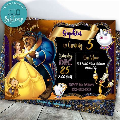 Editable Beauty And Beast Birthday Invitation Instant Download Bobotemp