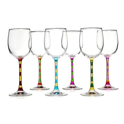 Capri Hand Painted Wine Glasses Capri Wine Glass Set With Multi Color Stripe Stems For Fun