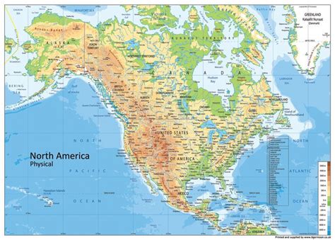 North America Physical Map Tiger Moon