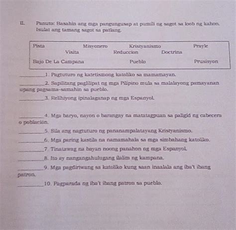 Panuto Basahin Ang Mga Pangungusap At Pumili Ng Sagot Sa Loob Ng Kahon