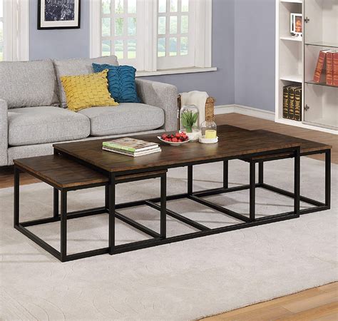 Long Rectangle Coffee Table With Nesting Side Tables Multipurpose