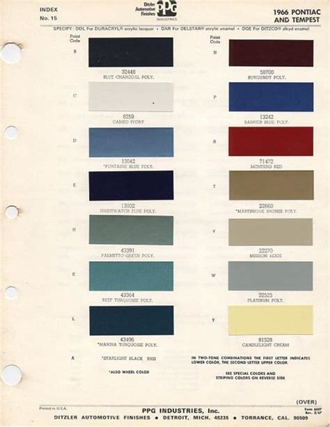 1966 Pontiac Color Chart Automotive