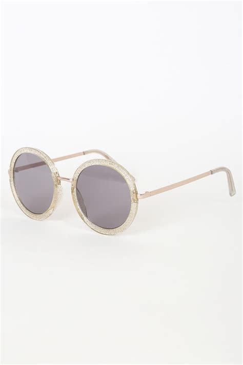 Cool Clear Glitter Round Sunglasses Round Oversized Sunglasses Lulus