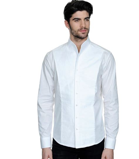 Standing Collar Shirt In White Complete Fashion Blazer Outfits Men