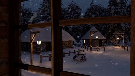 Cozy Winter Ambience Winter Window Snow Scene Snow And Fireplace