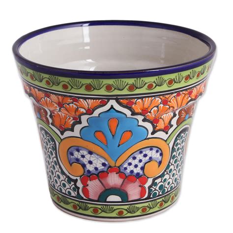 Unicef Market Hand Painted Ceramic Flower Pot From Mexico Bright