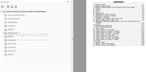 Kubota Zg20 Zg23 Workshop Manual Zero Turn Mowers
