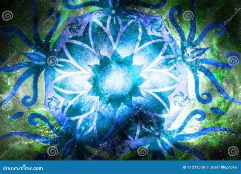 Ornamental Mandala In Cosmic Space Graphic Effect Stock Illustration
