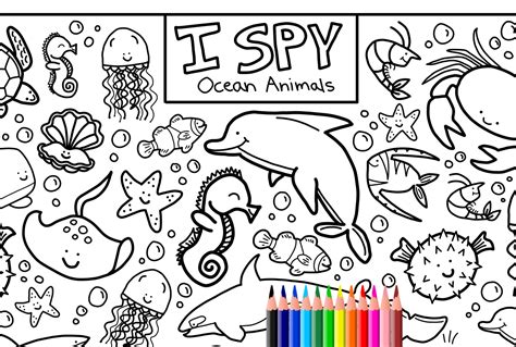 I Spy Ocean Animals Coloring Page Printable Download Etsy