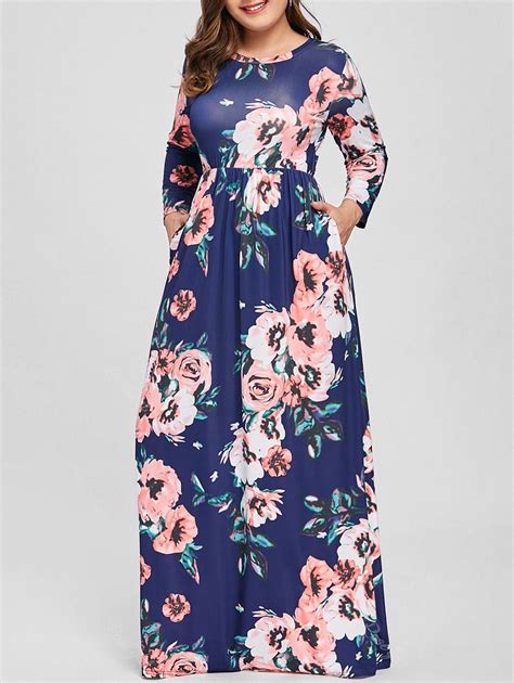 OFF Plus Size Maxi Long Sleeve Floral Dress Rosegal