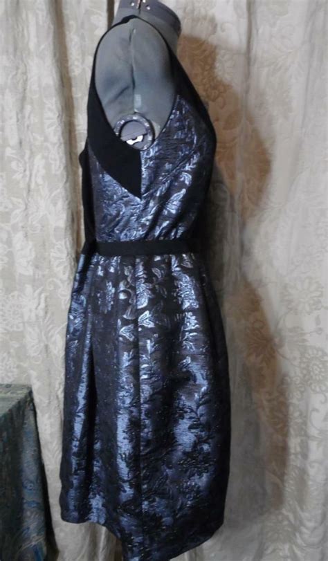 Yoana Baraschi Black And Light Blue Etallic Floral Party Dress Sz 8 Nwot Ebay