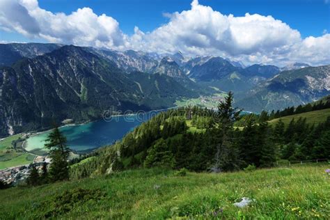 High Mountains View With Blue Lake Achen Lake Achensee Tyrol