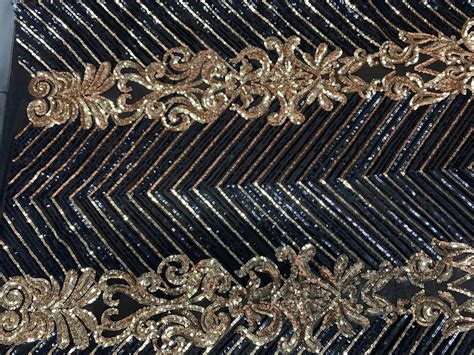 Black Gold Embroidered Fabric 4 Way Stretch Sequin Fabric By Etsy