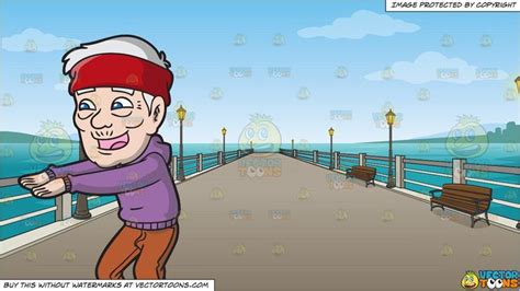 An Old Man Warming Up Before A Workout And A Long Pier Background Red