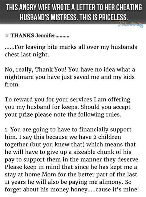 After Being Cheated On This Wife Writes A Letter To The Other Woman And Its Priceless