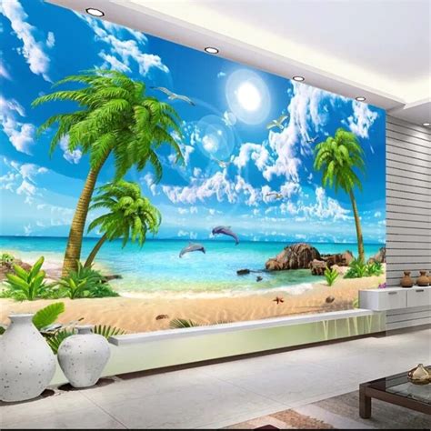 Beibehang Wall Paper Murals Custom Living Room Bedroom Home Decoration Fantasy Sea Coco Beach