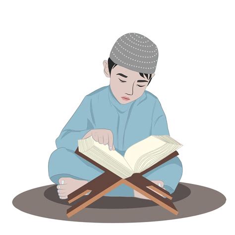 Muslim Boy Or Child Reading Recitation Holy Quran When Ramadan Month