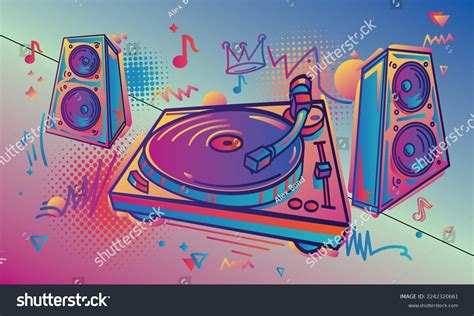 Drawn Turntable Speakers Graffiti Arrows Colorful Stock Vector Royalty