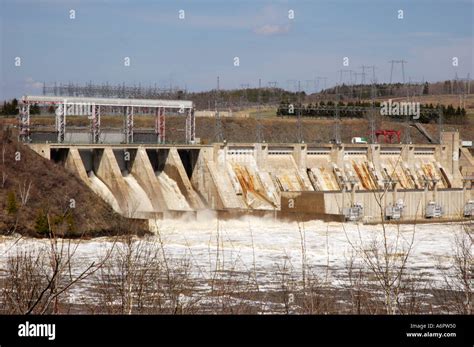 Mactaquac Dam Wide Open During Spring Run Off And Flooding Along The St