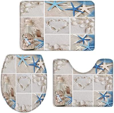 Amazon Com My Daily Piece Bathroom Rug Set Seashells Starfish Beach Maritime Toilet Contour