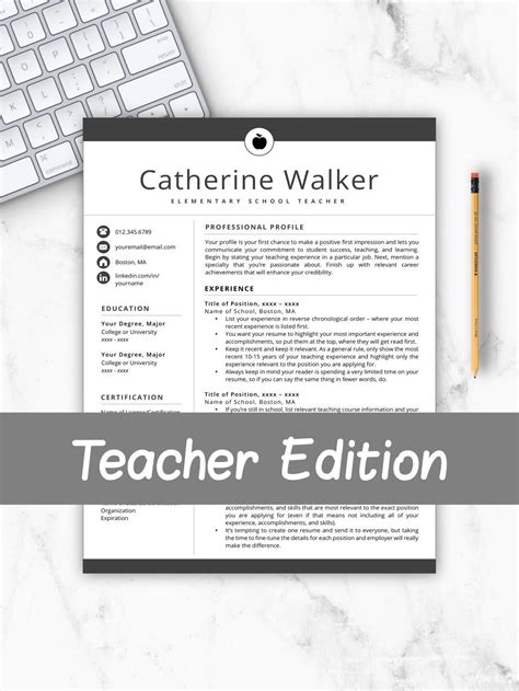 Teacher Resume Template Instant Download Teacher Resume Etsy