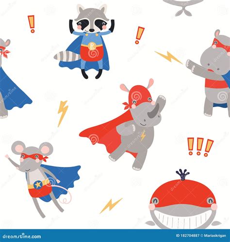 Superhero Animals Seamless Pattern Stock Vector Illustration Of