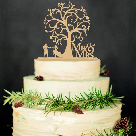 Mr And Mrs Wedding Cake Toppers Wedding Tree Wood Cake Decorations Funny
