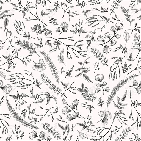 Seamless Floral Pattern In Vintage Style Leaves And Herbs Botani
