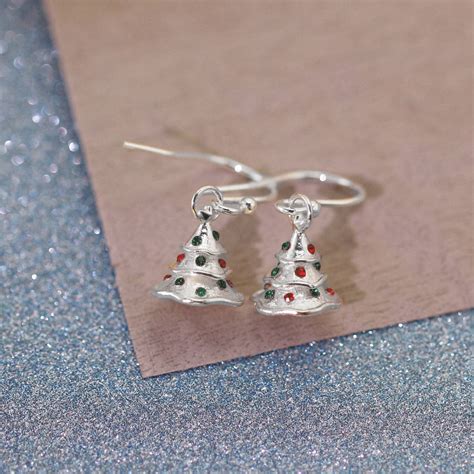 Sterling Silver Christmas Tree Earrings By Lushchic Jewellery
