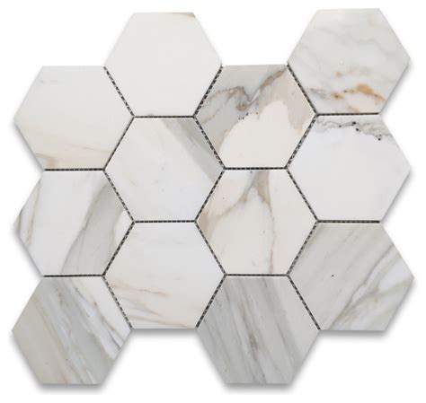 Calacatta Gold Marble 4 Inch Hexagon Mosaic Tile Polished