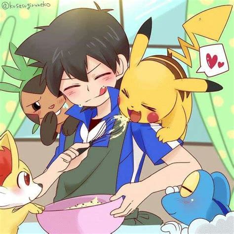 Ash Ketchum And Pikachu With The Kalos Pokémon Starters Amourshipping ♡ I Give Good Credit