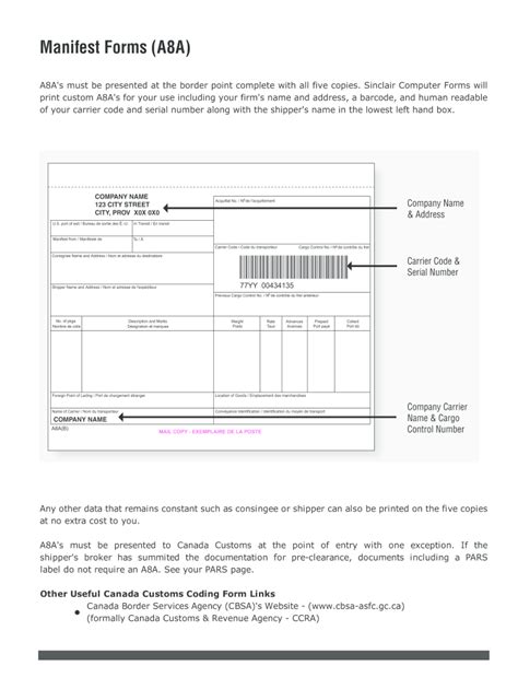 Canada Manifest A8a Fill And Sign Printable Template Online Us