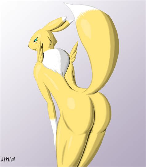 rule 34 anthro ass color digimon fur furry nude raevild renamon solo tagme tail unknown gender