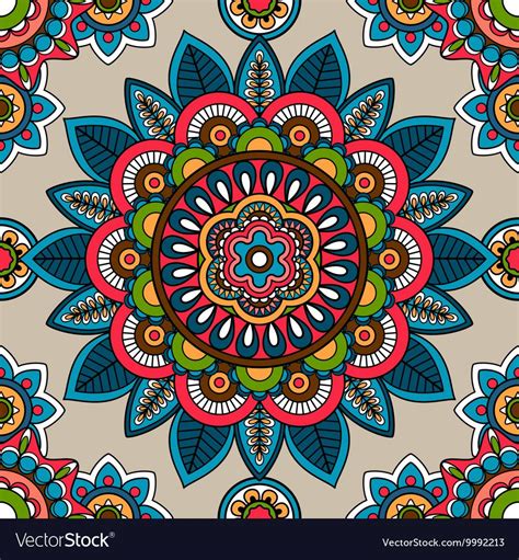 Indian Mandala Colored Seamless Pattern Vector Illustration Download