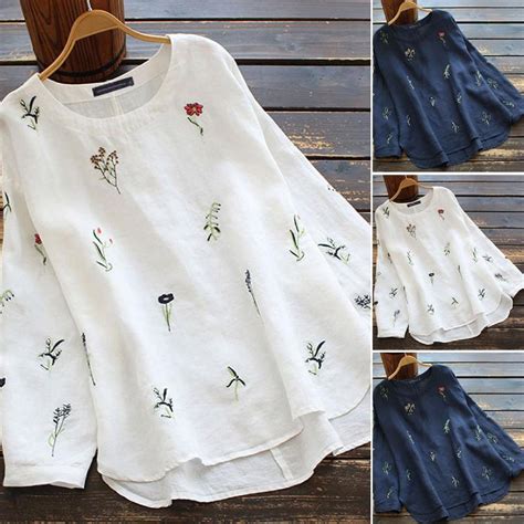 Flower Embroidered Tops Womens Summer Tunic Vintage Etsy