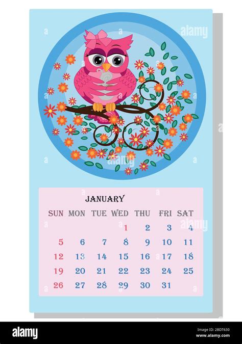 Calendar 2021 Cute Calendar With Funny Cartoon Owls Stock Vector Image