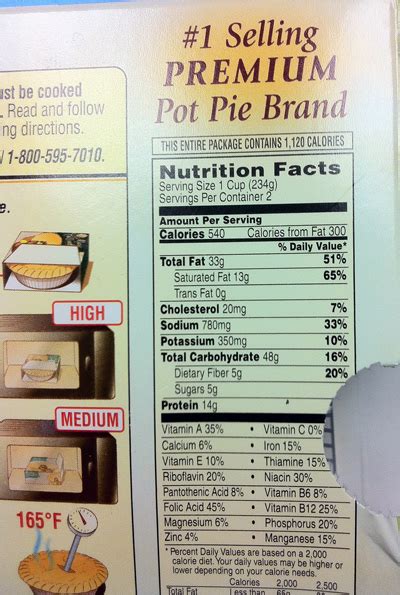 32 Marie Callenders 165 Oz Chicken Pot Pie Nutrition Label Labels