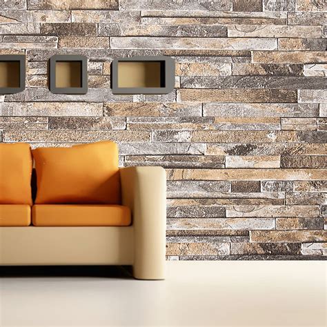 Us 10m Roll Wallpaper Natural 3d Brick Stone Modern Art Wall Paper