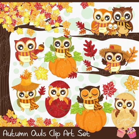 Autumn Owls Clipart Set Etsy