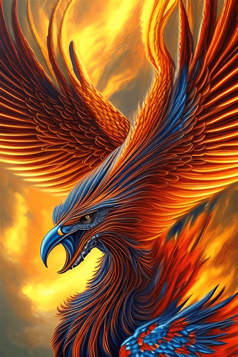 A Hd Gorgeous Fire Bird Phoenix Hd Highly Detailed Hyper Realistic Oil Painting Of A Majestic