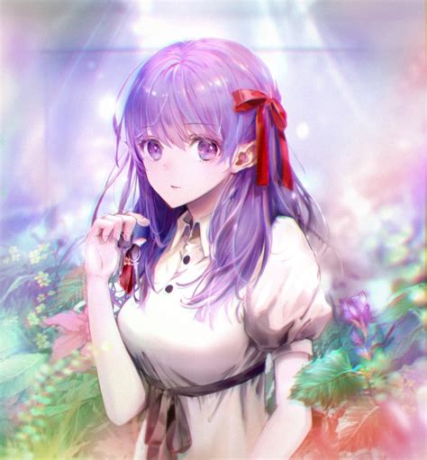Wallpaper Matou Sakura Purple Hair Fate Grand Order Ribbon