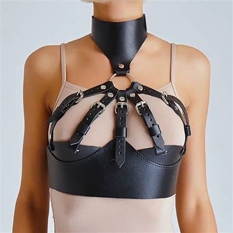 sexy women faux leather body harness waist bra belts strap chain corset bustier ebay