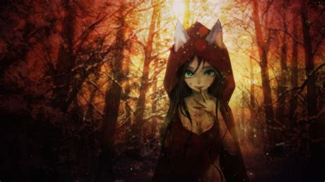 Wallpaper Anime Girl Fantasy Animal Ears Hoodie Forest