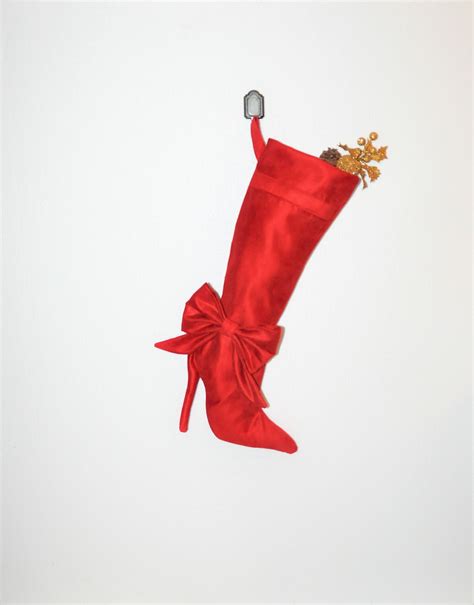 Christmas Stocking Red High Heel Boot Stocking Shoe Home Etsy
