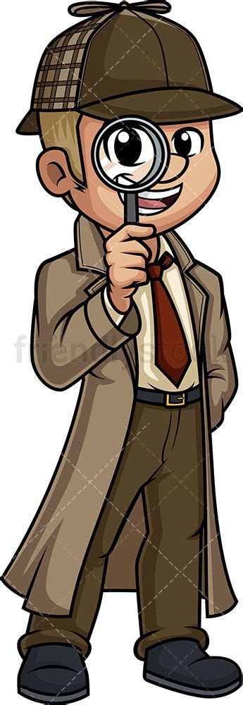 Caucasian Male Detective With Magnifying Glass Clip Art Free Vector
